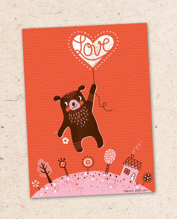 valentines card with baer illustration